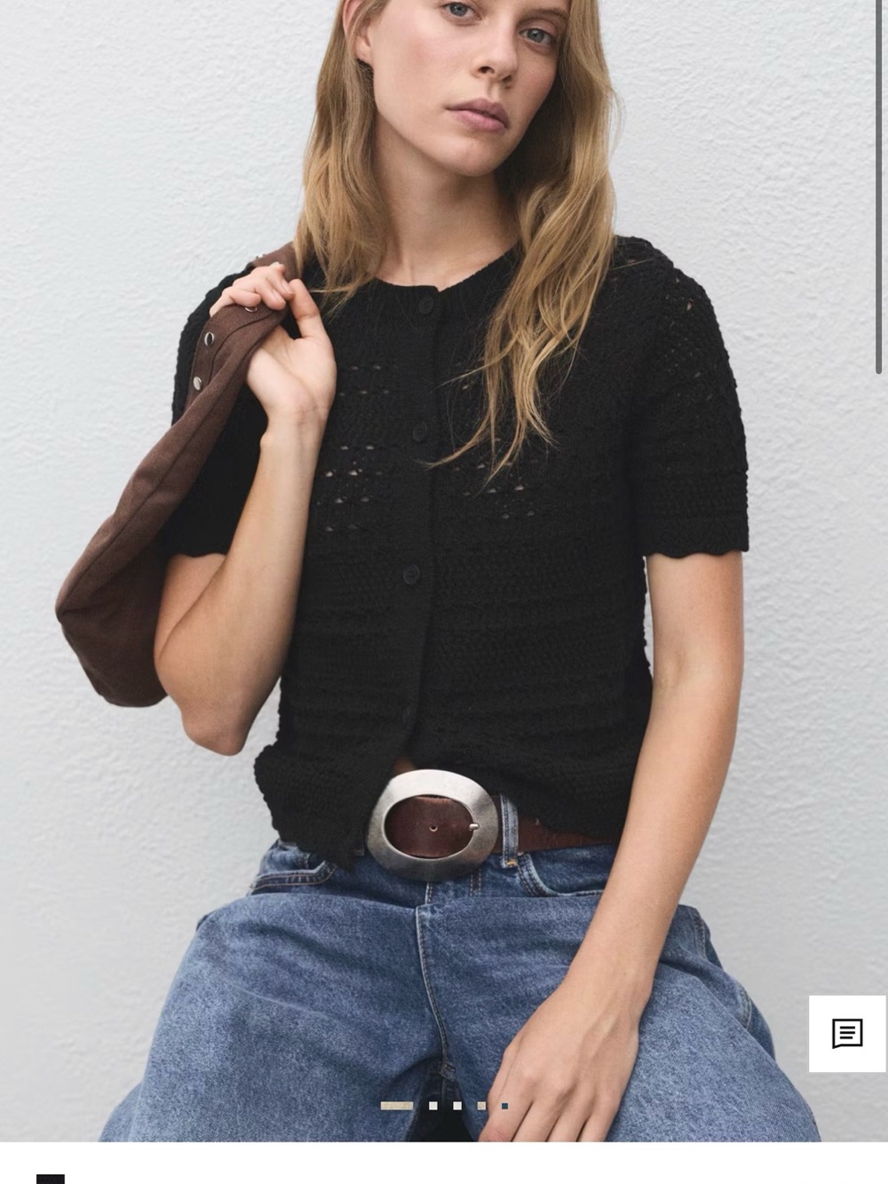 Mango Black Short-Sleeve Crochet Knit Cardigan